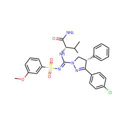 COc1cccc(S(=O)(=O)/N=C(\N[C@H](C(N)=O)C(C)C)N2C[C@H](c3ccccc3)C(c3ccc(Cl)cc3)=N2)c1 ZINC000095579407