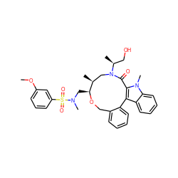 COc1cccc(S(=O)(=O)N(C)C[C@@H]2OCc3ccccc3-c3c(n(C)c4ccccc34)C(=O)N([C@@H](C)CO)C[C@@H]2C)c1 ZINC000095599469