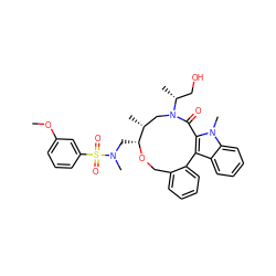 COc1cccc(S(=O)(=O)N(C)C[C@H]2OCc3ccccc3-c3c(n(C)c4ccccc34)C(=O)N([C@H](C)CO)C[C@H]2C)c1 ZINC000095604039