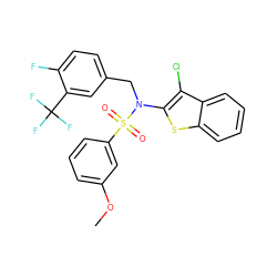 COc1cccc(S(=O)(=O)N(Cc2ccc(F)c(C(F)(F)F)c2)c2sc3ccccc3c2Cl)c1 ZINC000115230536