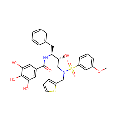 COc1cccc(S(=O)(=O)N(Cc2cccs2)C[C@@H](O)[C@H](Cc2ccccc2)NC(=O)c2cc(O)c(O)c(O)c2)c1 ZINC000044417987