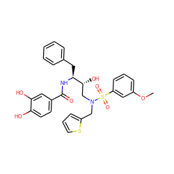 COc1cccc(S(=O)(=O)N(Cc2cccs2)C[C@@H](O)[C@H](Cc2ccccc2)NC(=O)c2ccc(O)c(O)c2)c1 ZINC000016052446