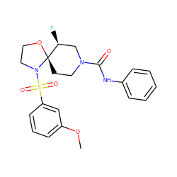 COc1cccc(S(=O)(=O)N2CCO[C@@]23CCN(C(=O)Nc2ccccc2)C[C@@H]3F)c1 ZINC000073138655