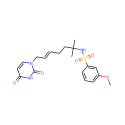 COc1cccc(S(=O)(=O)NC(C)(C)CC/C=C/Cn2ccc(=O)[nH]c2=O)c1 ZINC000095561188