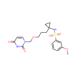 COc1cccc(S(=O)(=O)NC2(CCCOCn3ccc(=O)[nH]c3=O)CC2)c1 ZINC000096172800