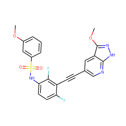 COc1cccc(S(=O)(=O)Nc2ccc(F)c(C#Cc3cnc4[nH]nc(OC)c4c3)c2F)c1 ZINC001772651259