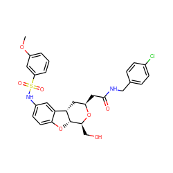 COc1cccc(S(=O)(=O)Nc2ccc3c(c2)[C@@H]2C[C@@H](CC(=O)NCc4ccc(Cl)cc4)O[C@@H](CO)[C@@H]2O3)c1 ZINC000072139785