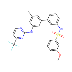 COc1cccc(S(=O)(=O)Nc2cccc(-c3cc(C)cc(Nc4nccc(C(F)(F)F)n4)c3)c2)c1 ZINC001772624784