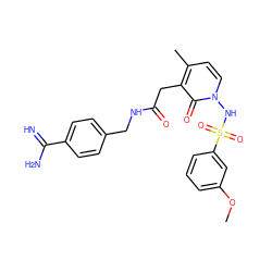 COc1cccc(S(=O)(=O)Nn2ccc(C)c(CC(=O)NCc3ccc(C(=N)N)cc3)c2=O)c1 ZINC000029040391