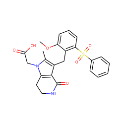 COc1cccc(S(=O)(=O)c2ccccc2)c1Cc1c2c(n(CC(=O)O)c1C)CCNC2=O ZINC000205460873