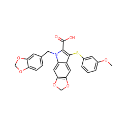 COc1cccc(Sc2c(C(=O)O)n(Cc3ccc4c(c3)OCO4)c3cc4c(cc23)OCO4)c1 ZINC000028769459