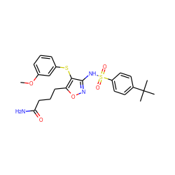 COc1cccc(Sc2c(NS(=O)(=O)c3ccc(C(C)(C)C)cc3)noc2CCCC(N)=O)c1 ZINC000029488029