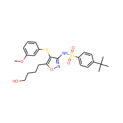 COc1cccc(Sc2c(NS(=O)(=O)c3ccc(C(C)(C)C)cc3)noc2CCCCO)c1 ZINC000029489410