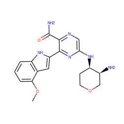 COc1cccc2[nH]c(-c3nc(N[C@@H]4CCOC[C@@H]4N)cnc3C(N)=O)cc12 ZINC000299859398