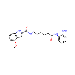 COc1cccc2[nH]c(C(=O)NCCCCCC(=O)Nc3ccccc3N)cc12 ZINC000117585913