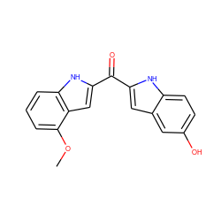 COc1cccc2[nH]c(C(=O)c3cc4cc(O)ccc4[nH]3)cc12 ZINC000013687748