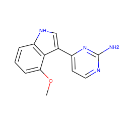 COc1cccc2[nH]cc(-c3ccnc(N)n3)c12 ZINC000072114930