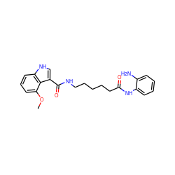 COc1cccc2[nH]cc(C(=O)NCCCCCC(=O)Nc3ccccc3N)c12 ZINC000117588919