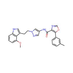 COc1cccc2[nH]cc(CCn3cc(NC(=O)c4ncoc4-c4cccc(C)c4)cn3)c12 ZINC000201574347