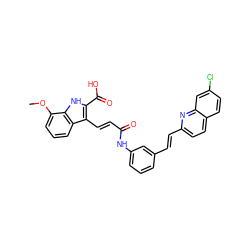 COc1cccc2c(/C=C/C(=O)Nc3cccc(/C=C/c4ccc5ccc(Cl)cc5n4)c3)c(C(=O)O)[nH]c12 ZINC000653820957