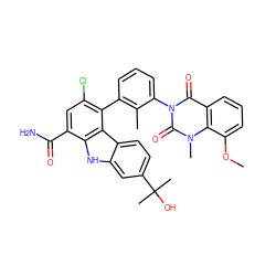 COc1cccc2c(=O)n(-c3cccc(-c4c(Cl)cc(C(N)=O)c5[nH]c6cc(C(C)(C)O)ccc6c45)c3C)c(=O)n(C)c12 ZINC000223043710