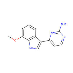 COc1cccc2c(-c3ccnc(N)n3)c[nH]c12 ZINC001772624082