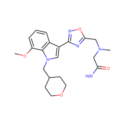 COc1cccc2c(-c3noc(CN(C)CC(N)=O)n3)cn(CC3CCOCC3)c12 ZINC000084596857