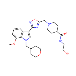 COc1cccc2c(-c3noc(CN4CCC(C(=O)NCCO)CC4)n3)cn(CC3CCOCC3)c12 ZINC000084596918