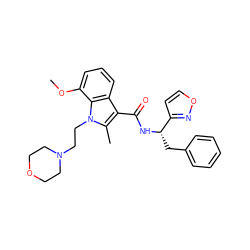 COc1cccc2c(C(=O)N[C@@H](Cc3ccccc3)c3ccon3)c(C)n(CCN3CCOCC3)c12 ZINC000013817296