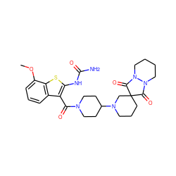 COc1cccc2c(C(=O)N3CCC(N4CCCC5(C4)C(=O)N4CCCCN4C5=O)CC3)c(NC(N)=O)sc12 ZINC000084688675