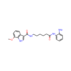 COc1cccc2c(C(=O)NCCCCCC(=O)Nc3ccccc3N)c[nH]c12 ZINC000117589069