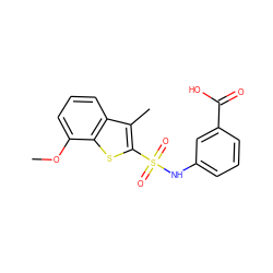 COc1cccc2c(C)c(S(=O)(=O)Nc3cccc(C(=O)O)c3)sc12 ZINC000114593854