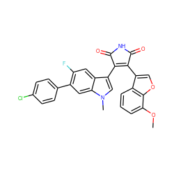 COc1cccc2c(C3=C(c4cn(C)c5cc(-c6ccc(Cl)cc6)c(F)cc45)C(=O)NC3=O)coc12 ZINC000040949467