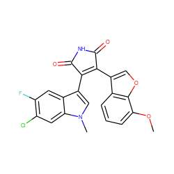 COc1cccc2c(C3=C(c4cn(C)c5cc(Cl)c(F)cc45)C(=O)NC3=O)coc12 ZINC000040423854