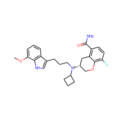 COc1cccc2c(CCCN(C3CCC3)[C@H]3COc4c(F)ccc(C(N)=O)c4C3)c[nH]c12 ZINC000040413932