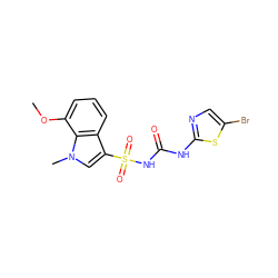 COc1cccc2c(S(=O)(=O)NC(=O)Nc3ncc(Br)s3)cn(C)c12 ZINC000045336346