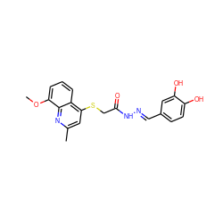 COc1cccc2c(SCC(=O)N/N=C/c3ccc(O)c(O)c3)cc(C)nc12 ZINC000000871156