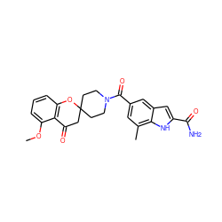 COc1cccc2c1C(=O)CC1(CCN(C(=O)c3cc(C)c4[nH]c(C(N)=O)cc4c3)CC1)O2 ZINC000049115024