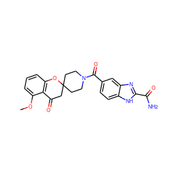 COc1cccc2c1C(=O)CC1(CCN(C(=O)c3ccc4[nH]c(C(N)=O)nc4c3)CC1)O2 ZINC000049112677