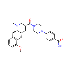 COc1cccc2c1C[C@H]1C[C@@H](C(=O)N3CCN(c4ccc(C(N)=O)cc4)CC3)CN(C)[C@@H]1C2 ZINC000028950380