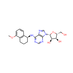 COc1cccc2c1CCC[C@@H]2Nc1ncnc2c1ncn2[C@@H]1O[C@H](CO)[C@@H](O)[C@H]1O ZINC000013649520