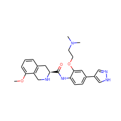 COc1cccc2c1CN[C@H](C(=O)Nc1ccc(-c3cn[nH]c3)cc1OCCN(C)C)C2 ZINC000058568625