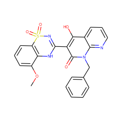 COc1cccc2c1NC(c1c(O)c3cccnc3n(Cc3ccccc3)c1=O)=NS2(=O)=O ZINC000101101528