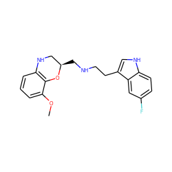 COc1cccc2c1O[C@H](CNCCc1c[nH]c3ccc(F)cc13)CN2 ZINC000028571236