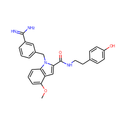 COc1cccc2c1cc(C(=O)NCCc1ccc(O)cc1)n2Cc1cccc(C(=N)N)c1 ZINC000003815851