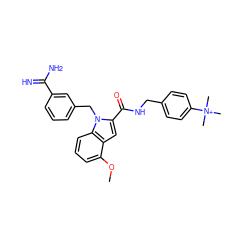 COc1cccc2c1cc(C(=O)NCc1ccc([N+](C)(C)C)cc1)n2Cc1cccc(C(=N)N)c1 ZINC000013474319