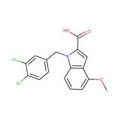 COc1cccc2c1cc(C(=O)O)n2Cc1ccc(Cl)c(Cl)c1 ZINC000013588890