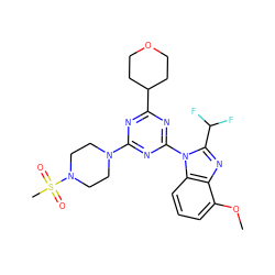 COc1cccc2c1nc(C(F)F)n2-c1nc(C2CCOCC2)nc(N2CCN(S(C)(=O)=O)CC2)n1 ZINC000113914928