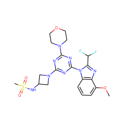 COc1cccc2c1nc(C(F)F)n2-c1nc(N2CCOCC2)nc(N2CC(NS(C)(=O)=O)C2)n1 ZINC000113914699