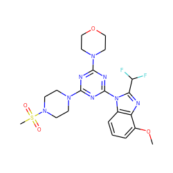 COc1cccc2c1nc(C(F)F)n2-c1nc(N2CCOCC2)nc(N2CCN(S(C)(=O)=O)CC2)n1 ZINC000113914561